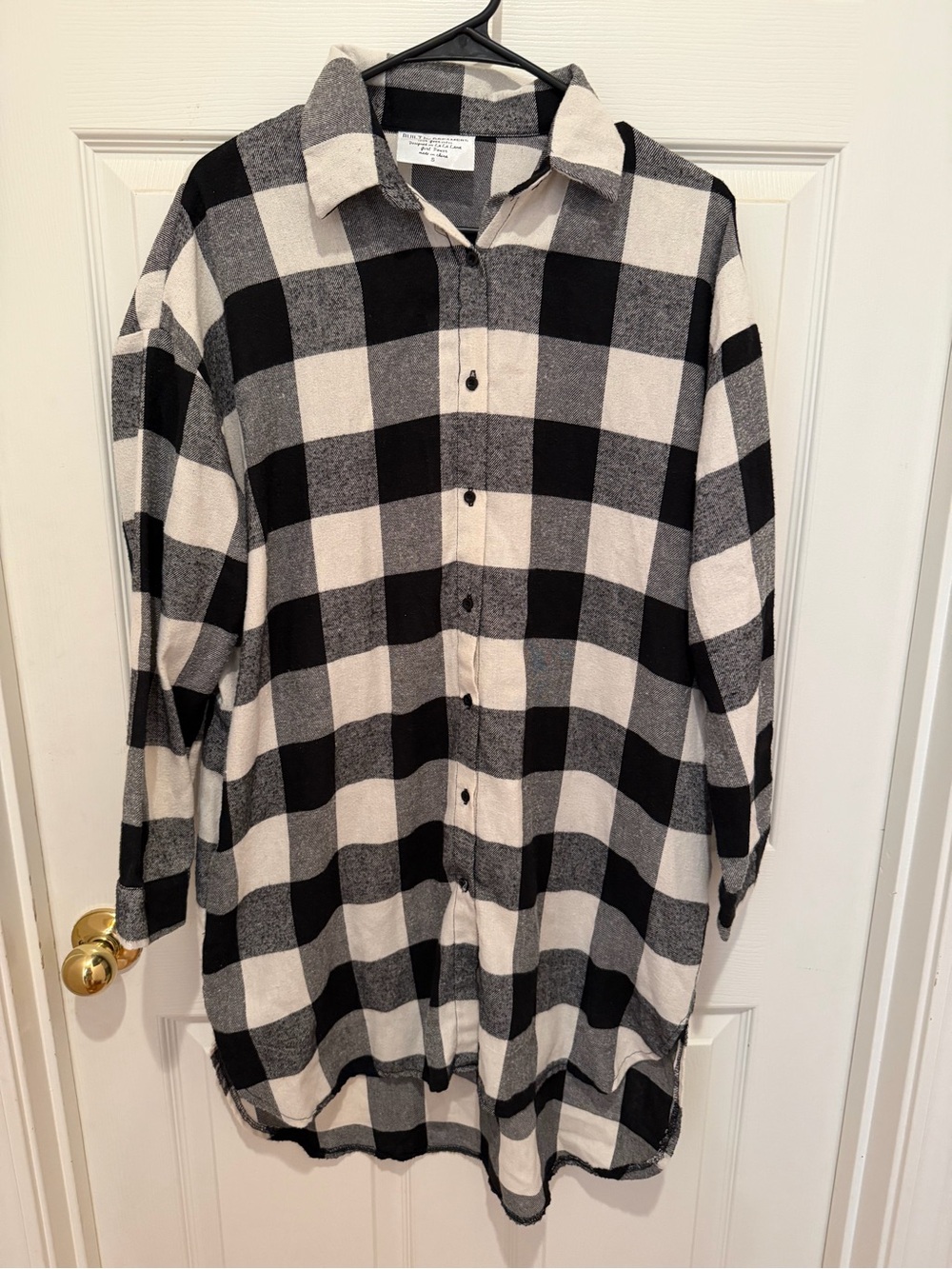 Built By Dreamers Buffalo Plaid Shirt Dress Tunic Black White Small